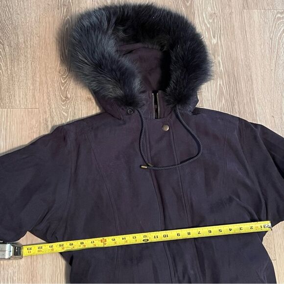 Goose Down Fox fur Navy Blue Maxi removable Genuine collar Hood Vintage S - Picture 9 of 16